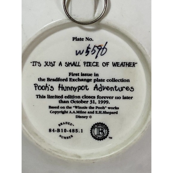 Bradford Exchange Pooh's Hunnypot “IT'S JUST A SMALL PIECE OF WEATHER” 3D Plate - Picture 6 of 6
